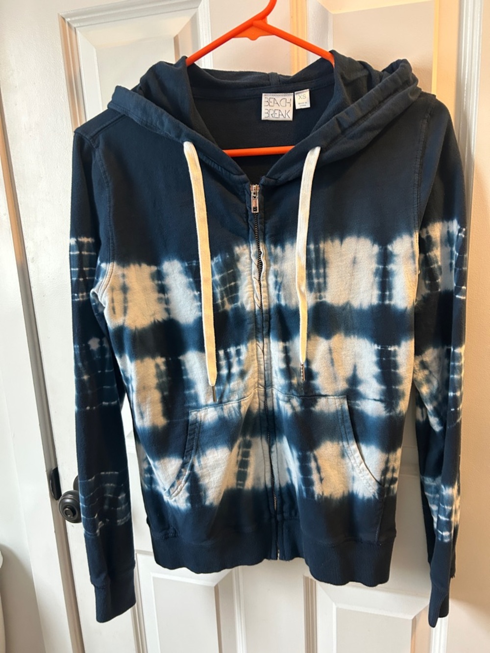 Women's Navy & White Tie-Dye Zip Hoodie
